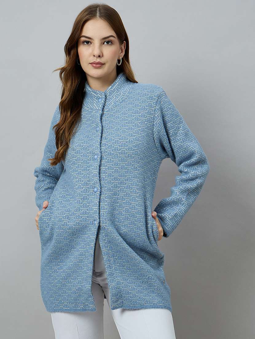 women blue acrylic plain sweatshirt
