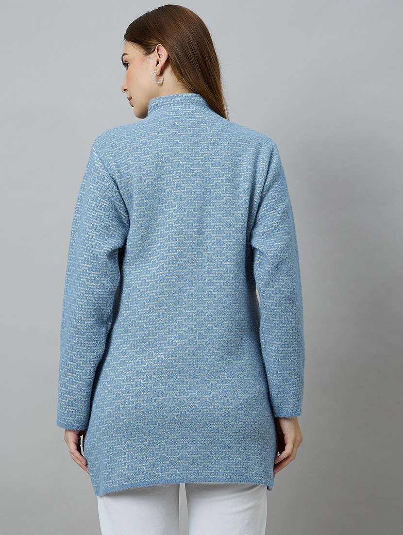 women blue acrylic plain sweatshirt - 22448149 -  Standard Image - 3