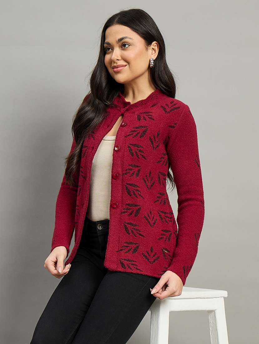 women maroon acrylic plain sweatshirt