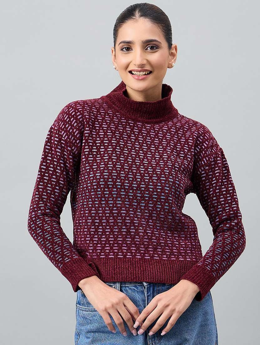 women maroon acrylic plain sweatshirt