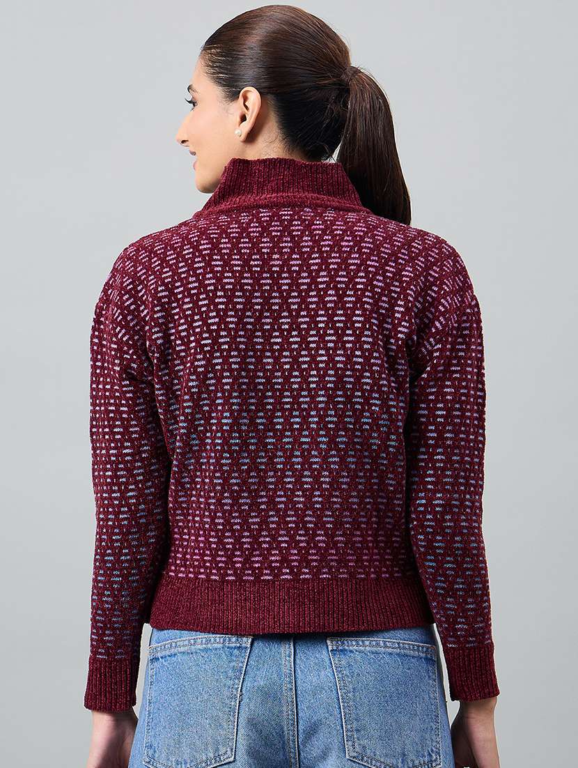 women maroon acrylic plain sweatshirt - 22448154 -  Standard Image - 3