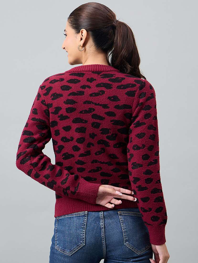 women maroon acrylic plain sweatshirt - 22448157 -  Standard Image - 3