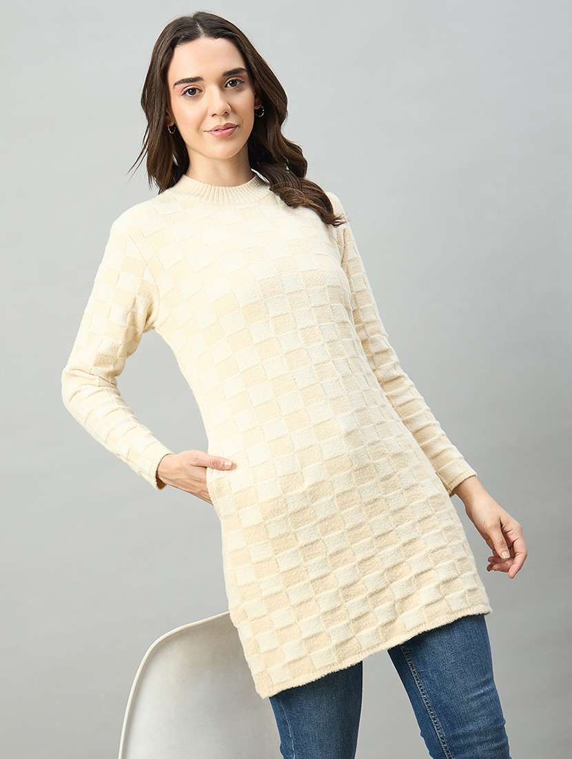 women beige acrylic plain sweatshirt