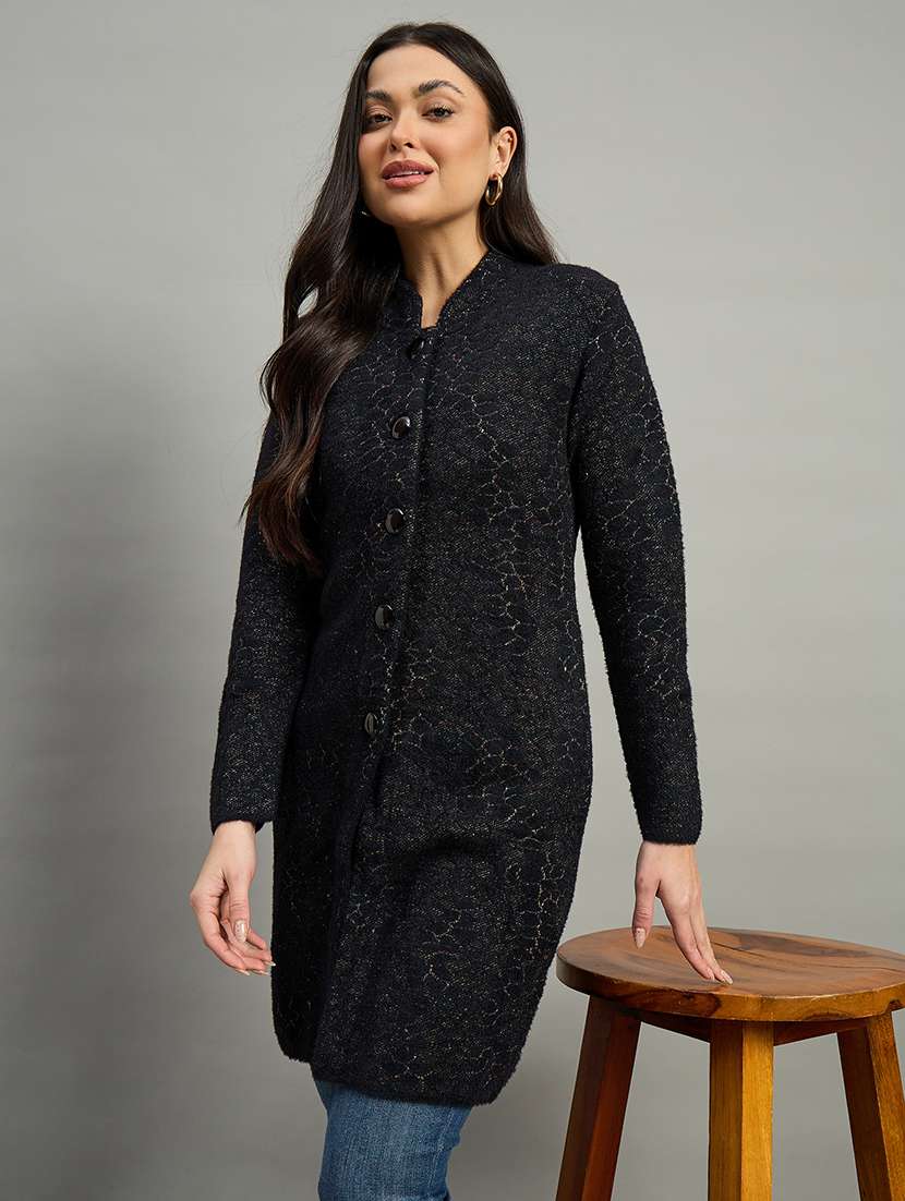 women black acrylic plain cardigan