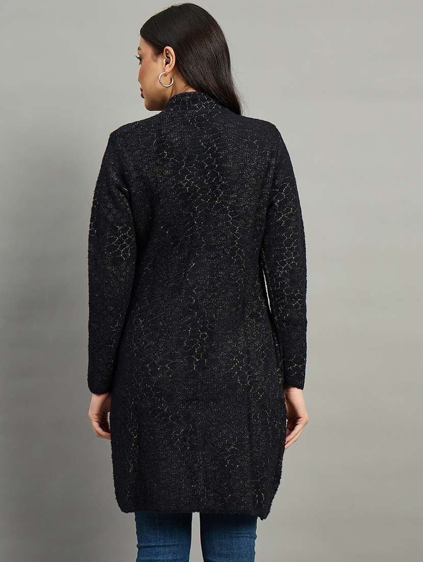 women black acrylic plain cardigan - 22448163 -  Standard Image - 3