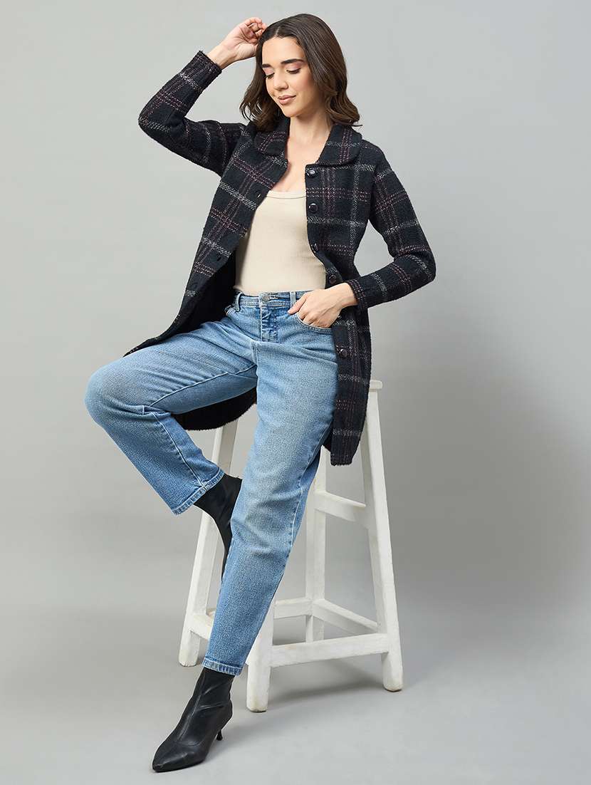 women black acrylic plain cardigan - 22448171 -  Standard Image - 3