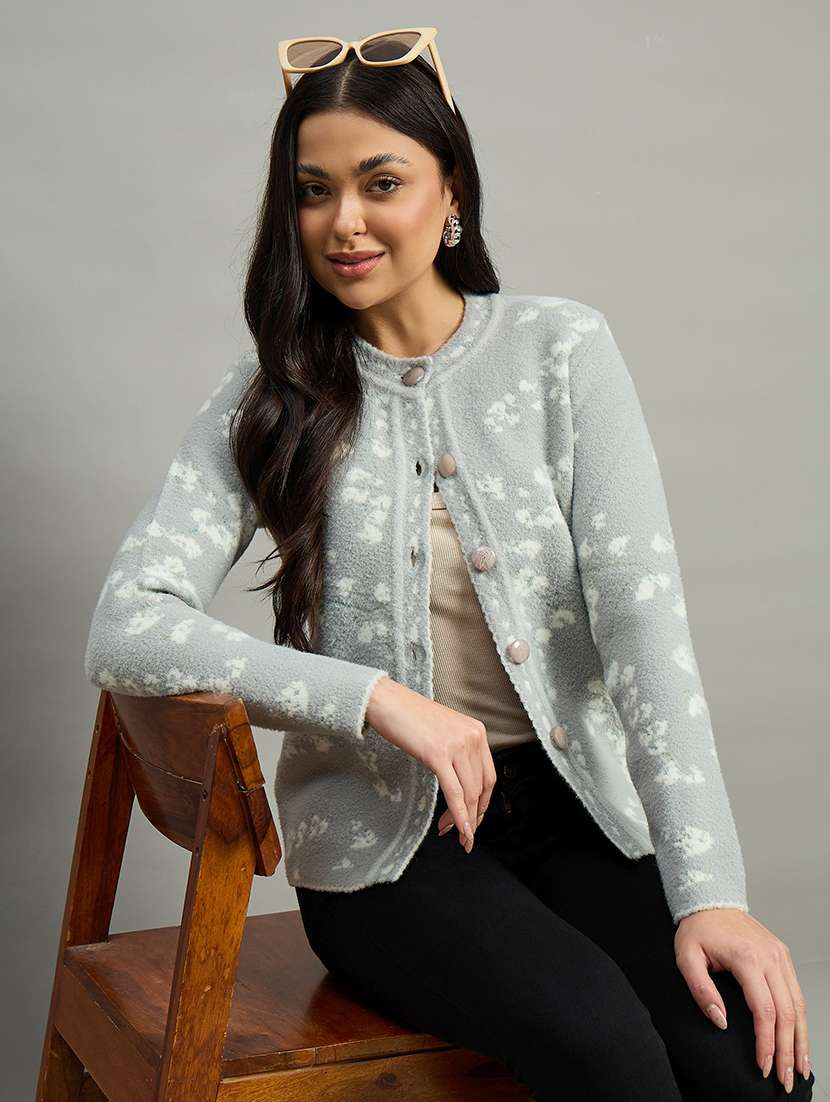 women grey acrylic plain sweatshirt