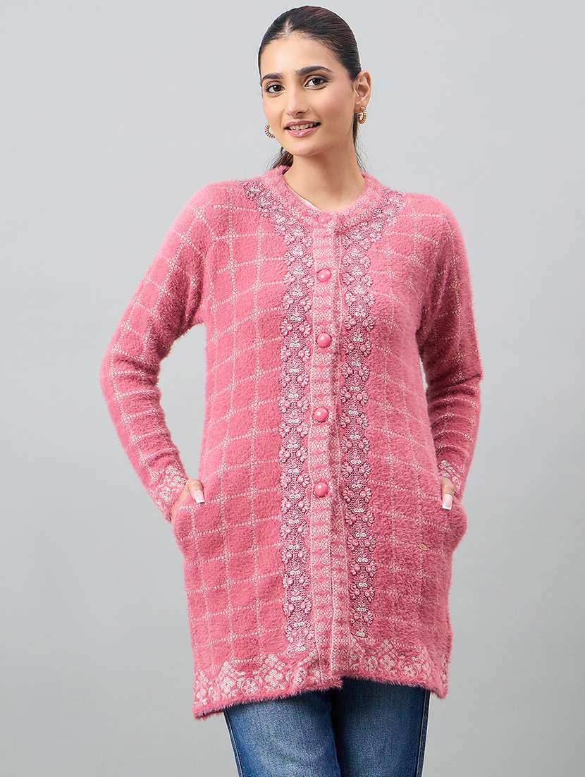 women pink acrylic plain sweatshirt
