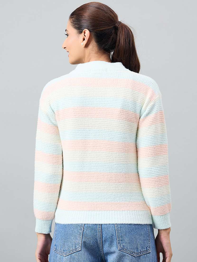 women pink acrylic plain pullover - 22448201 -  Standard Image - 3