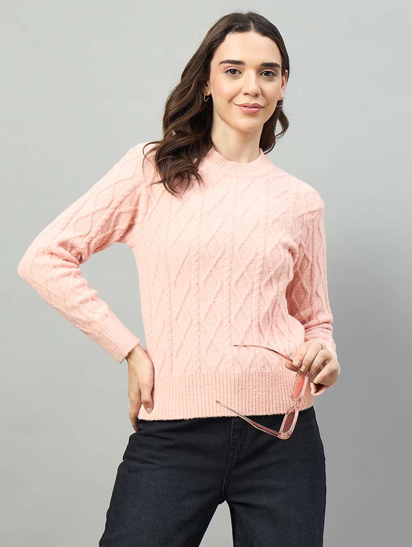 women pink acrylic plain pullover