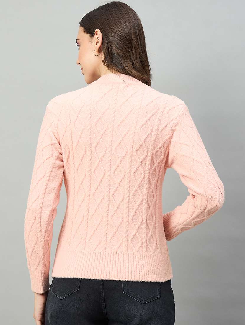 women pink acrylic plain pullover - 22448203 -  Standard Image - 3