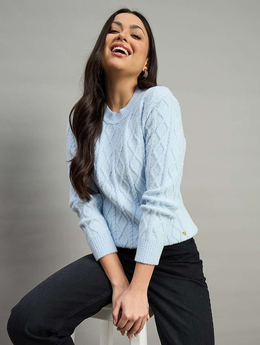 women blue acrylic plain sweatshirt