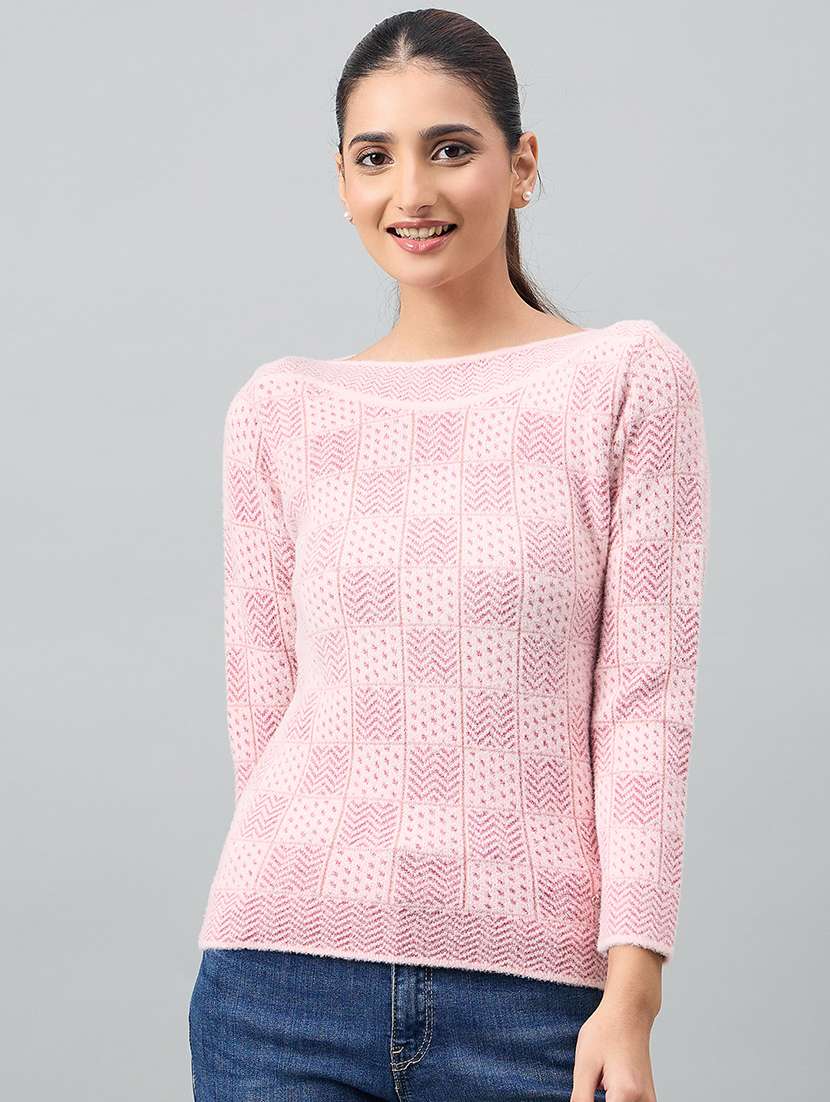 women pink acrylic plain sweatshirt
