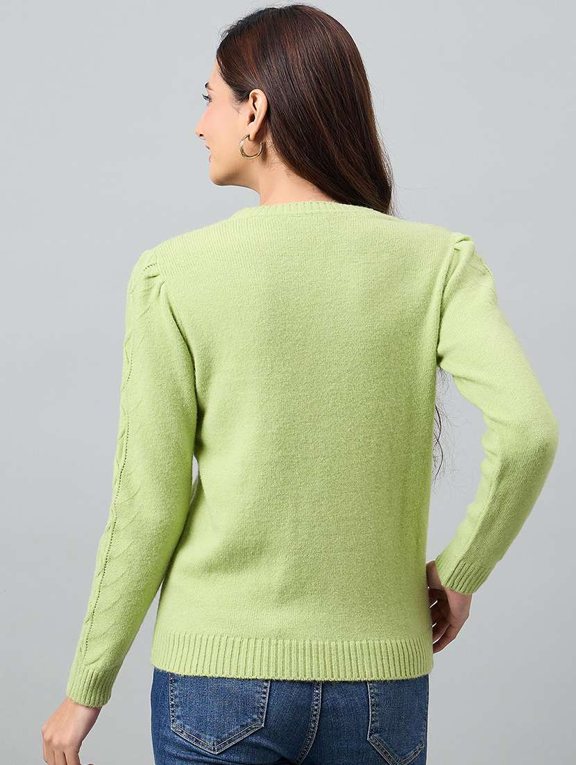 women green acrylic plain sweatshirt - 22448210 -  Standard Image - 3