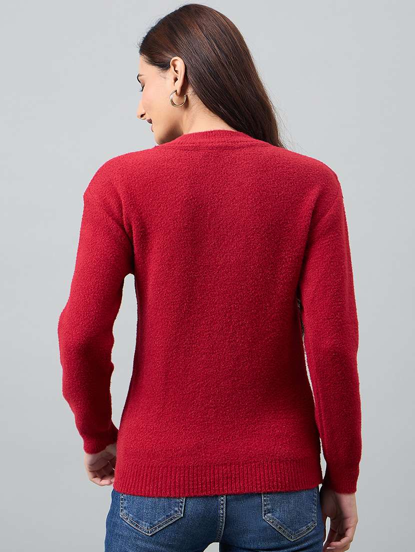 women self design red acrylic plain sweatshirt - 22448213 -  Standard Image - 3