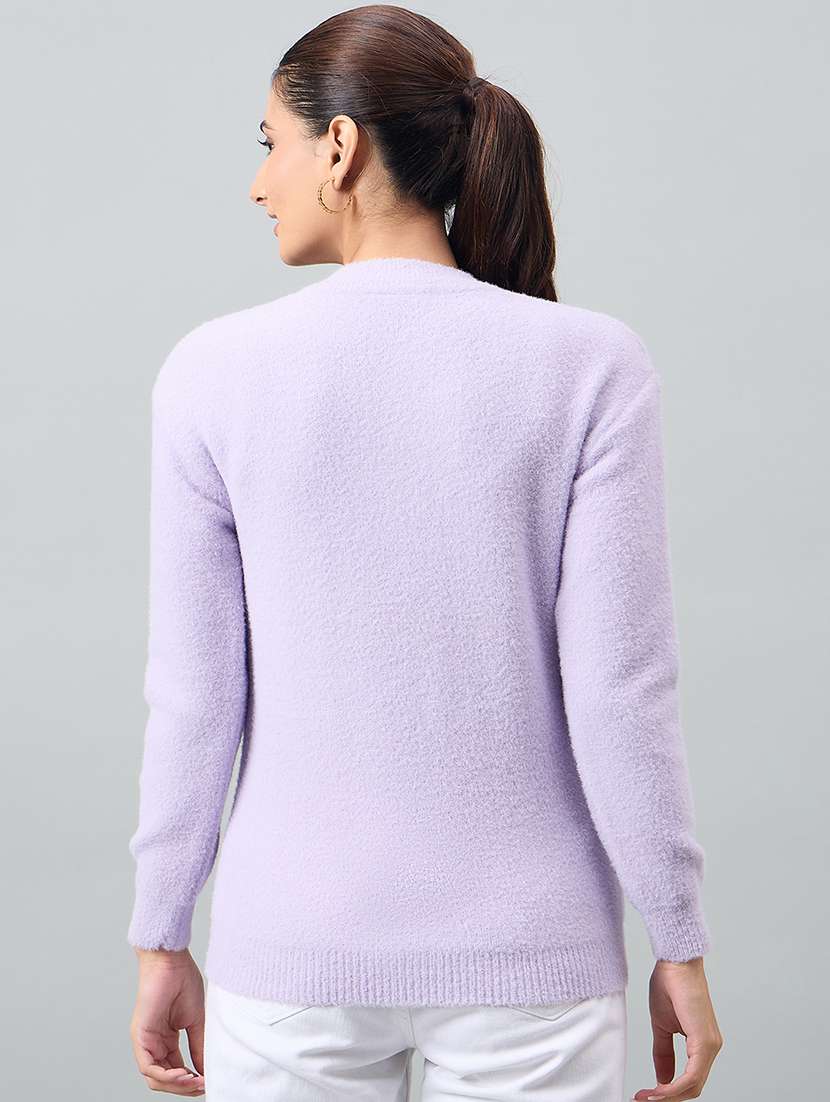 Women Blue Acrylic Plain Sweatshirt - 22448215 -  Standard Image - 3