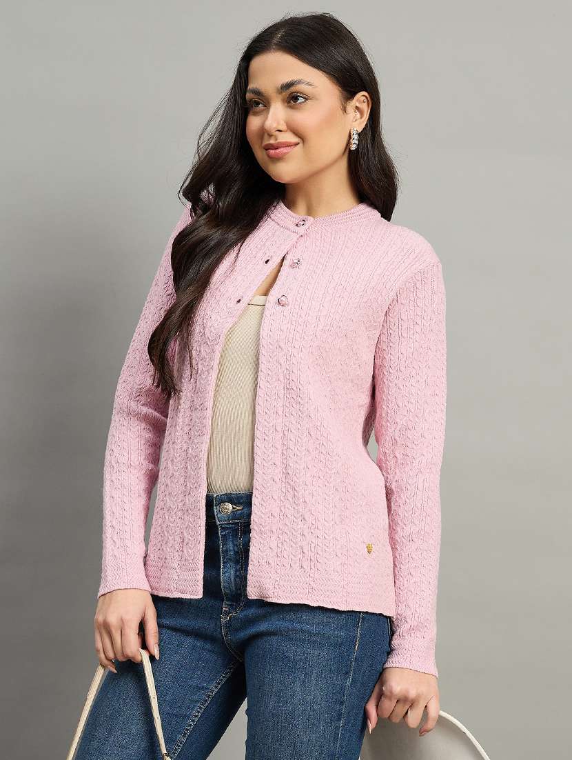 women pink acrylic plain sweatshirt