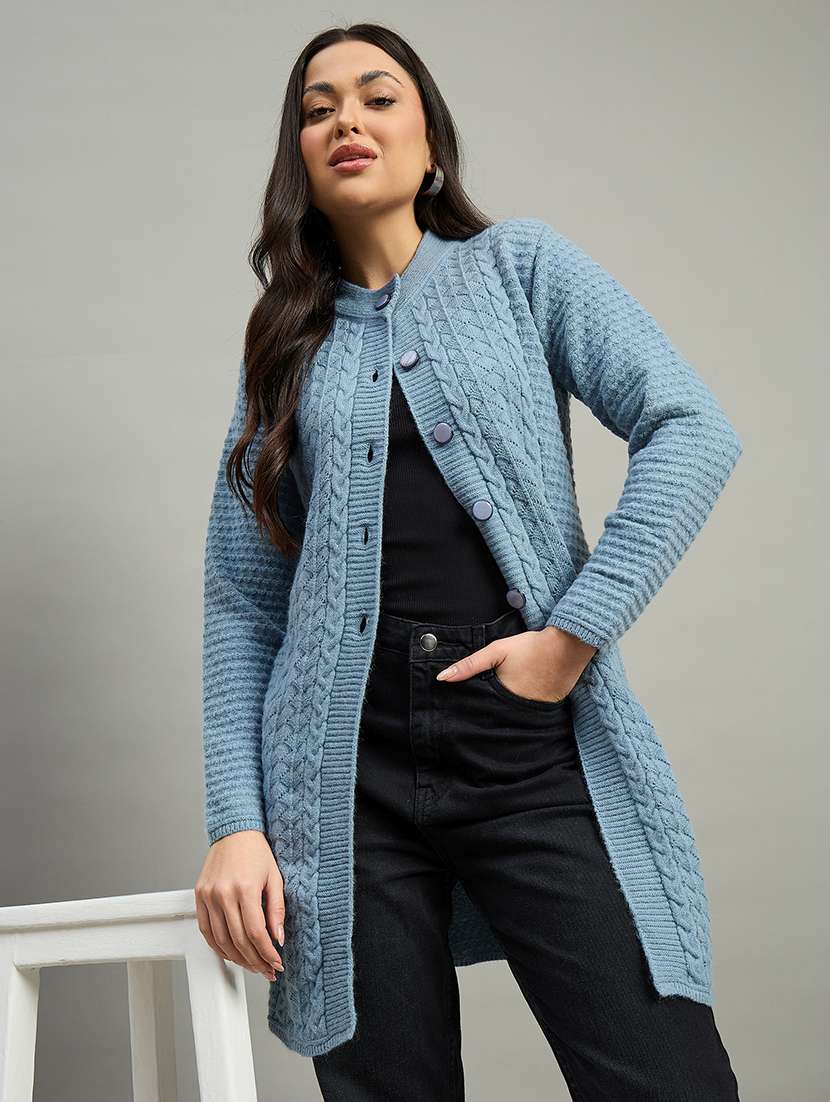 women blue acrylic plain sweatshirt