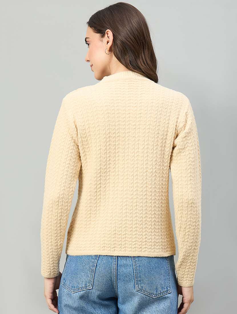 women beige acrylic plain cardigan - 22448225 -  Standard Image - 3