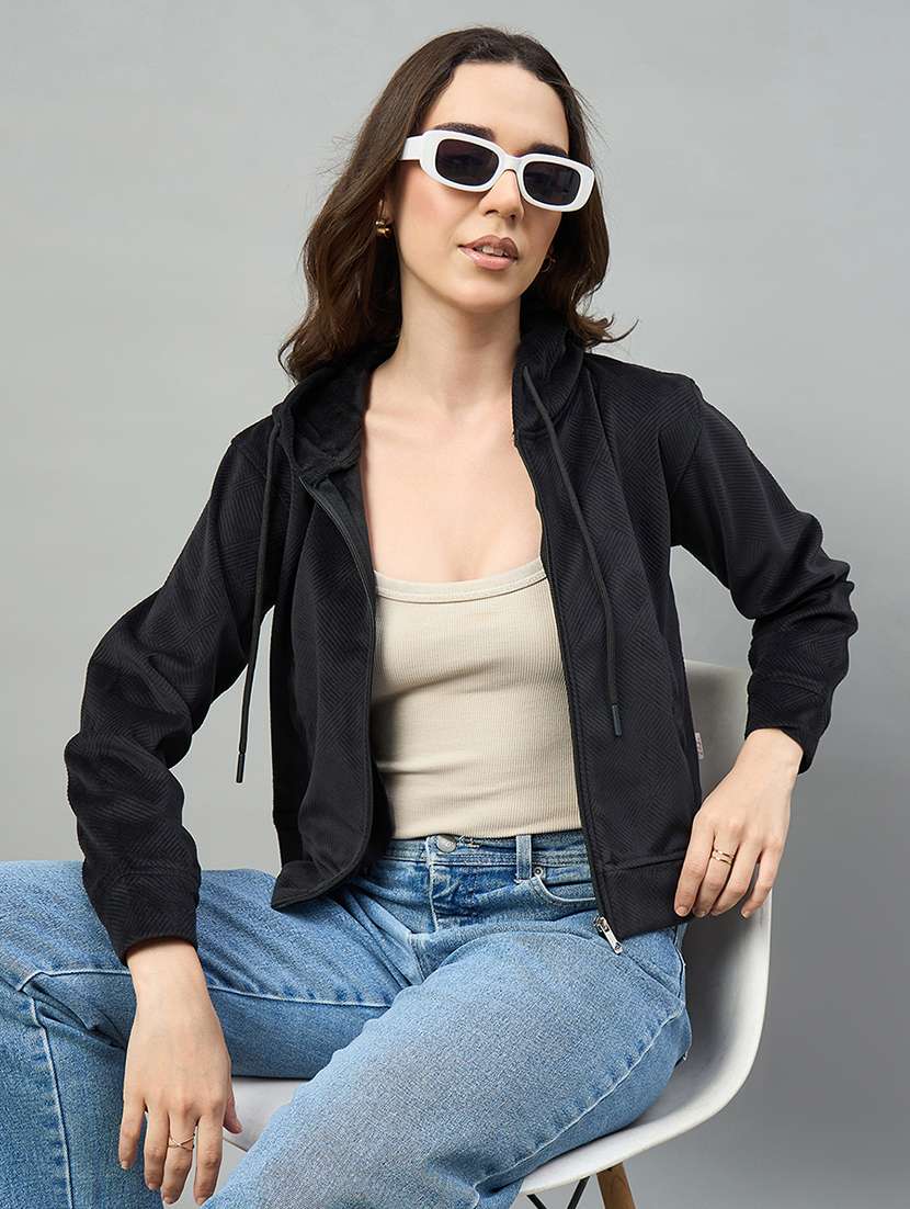 women black cotton blend plain sweatshirt