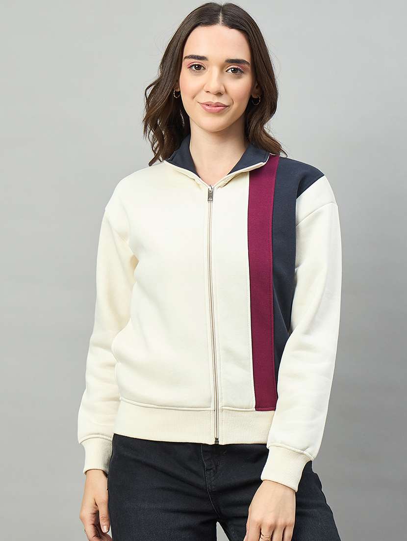 women off white cotton blend plain sweatshirt