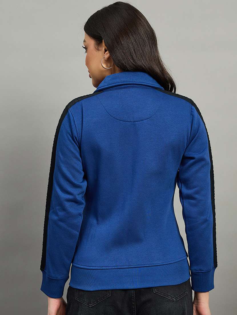 women blue cotton blend plain sweatshirt - 22448233 -  Standard Image - 3