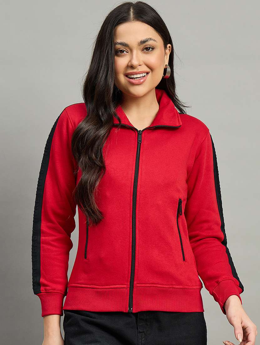 women red cotton blend plain sweatshirt