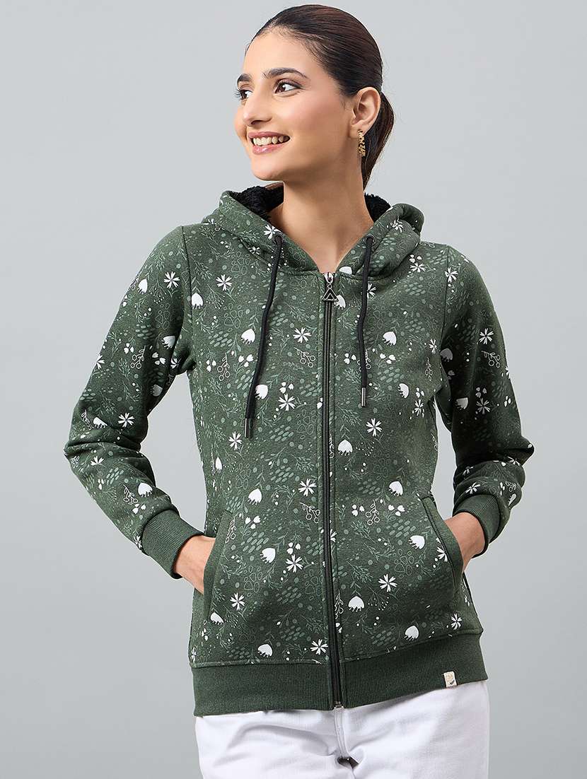 women green cotton blend plain sweatshirt