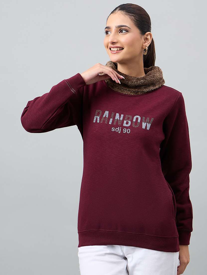 women red cotton blend plain sweatshirt