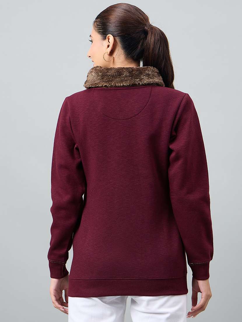 women red cotton blend plain sweatshirt - 22448237 -  Standard Image - 3