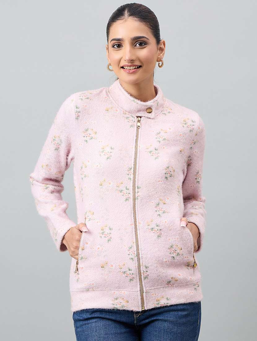 women pink cotton blend plain sweatshirt