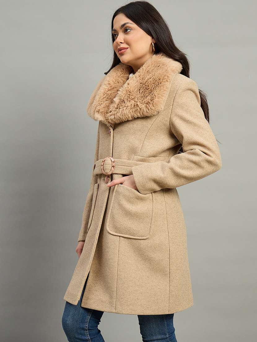 women brown polyester regular coat - 22448242 -  Standard Image - 3