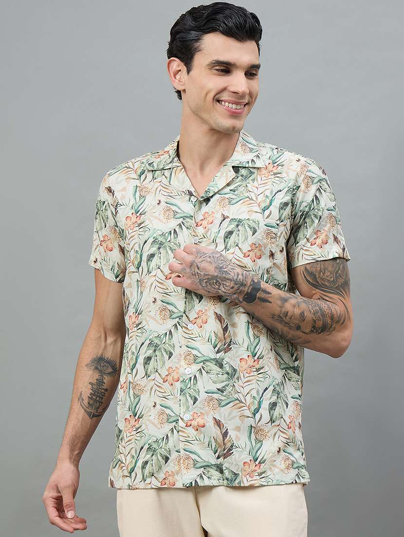men floral short sleeve slim fit casual shirt