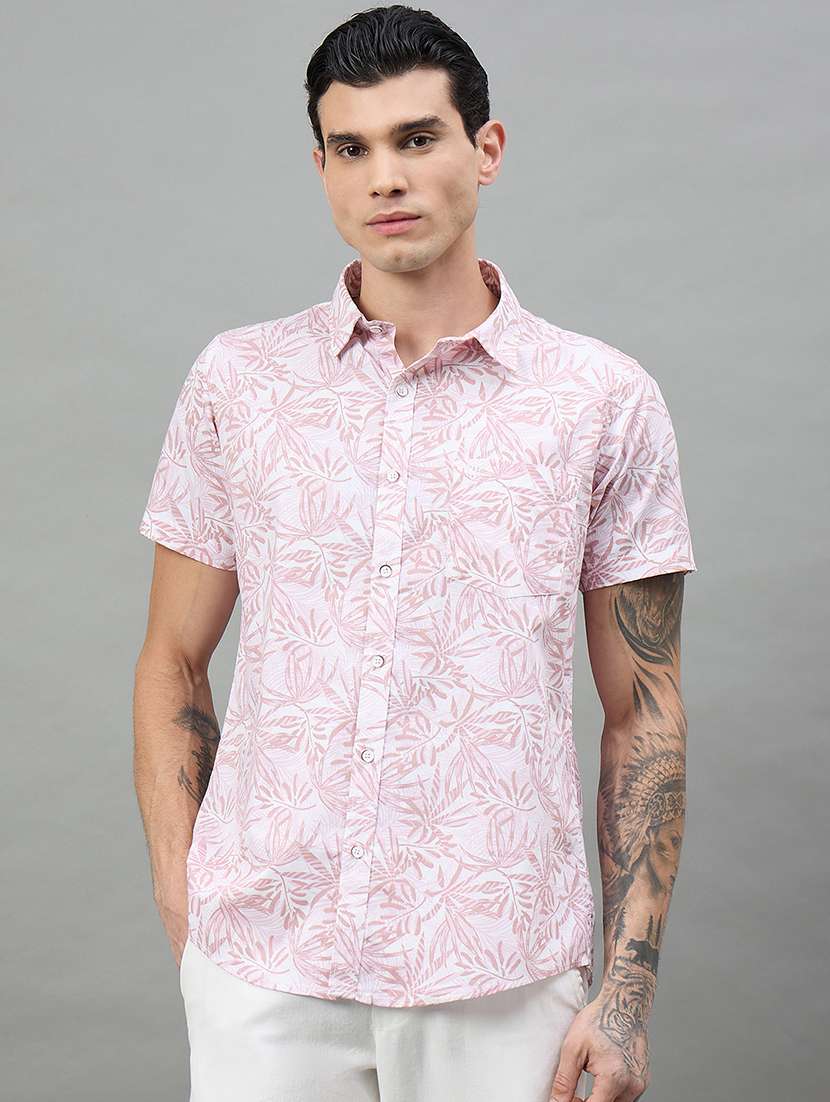men printed short sleeve slim fit casual shirt