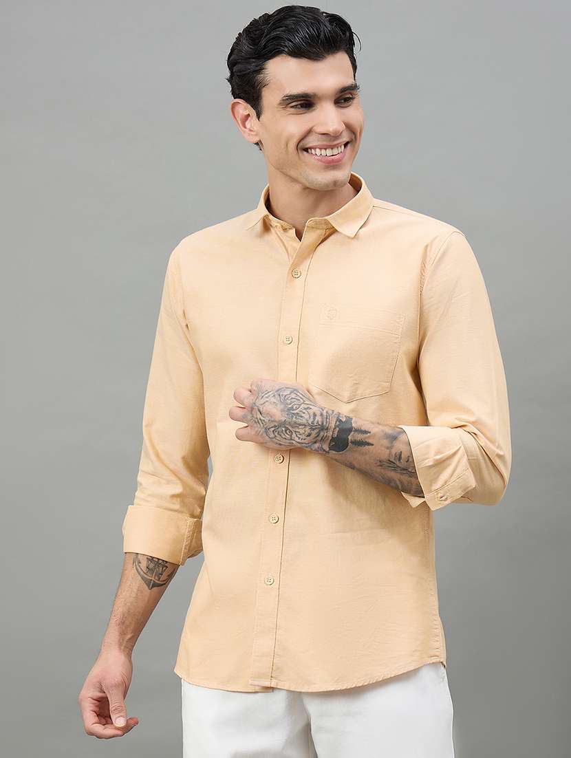 men solid long sleeve slim fit casual shirt