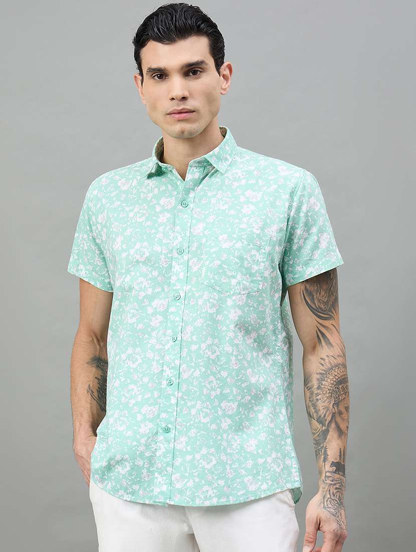men printed short sleeve slim fit casual shirt