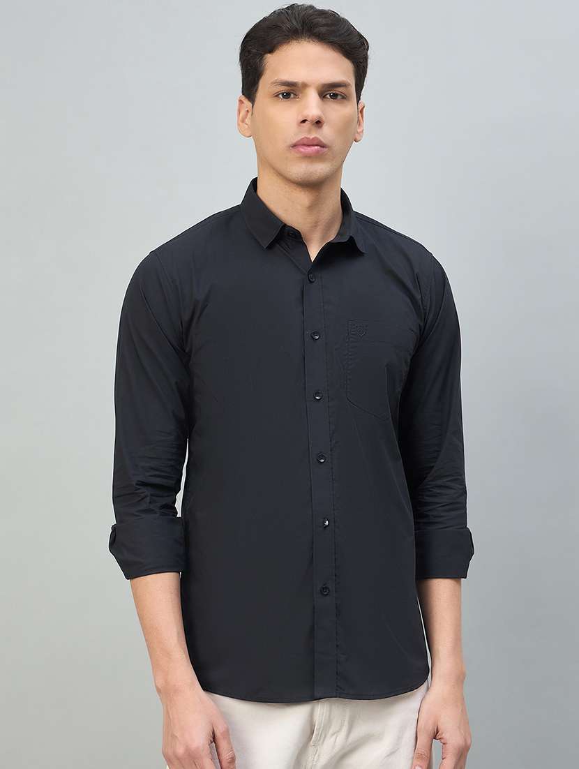 men solid long sleeve slim fit casual shirt