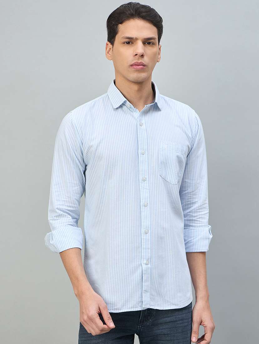 men striped long sleeve slim fit casual shirt