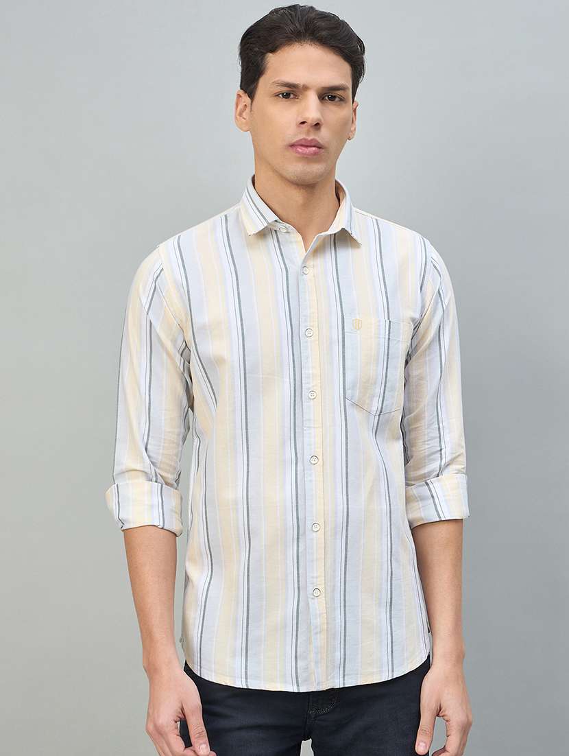 men striped long sleeve slim fit casual shirt