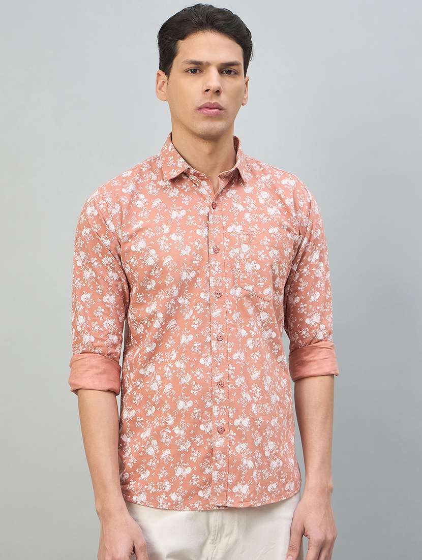men printed long sleeve slim fit casual shirt