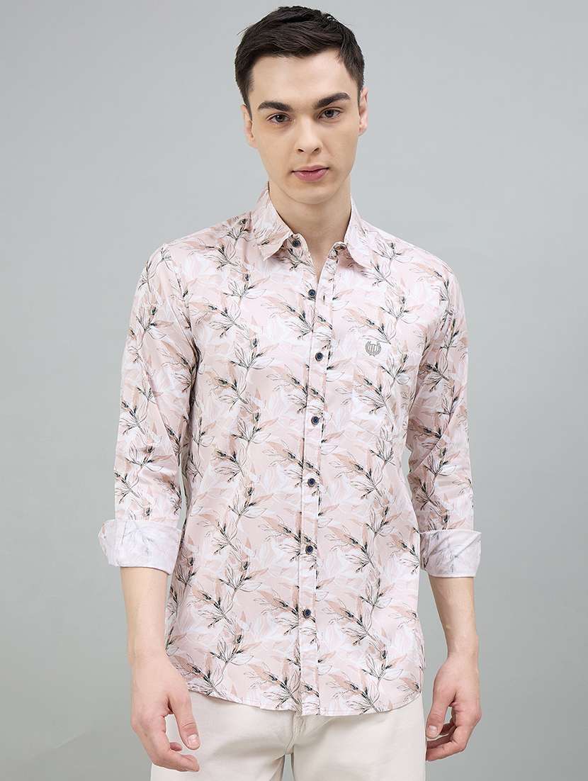 men printed long sleeve slim fit casual shirt