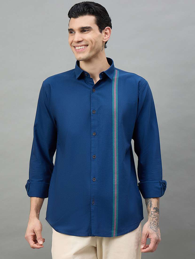 men striped long sleeve slim fit casual shirt