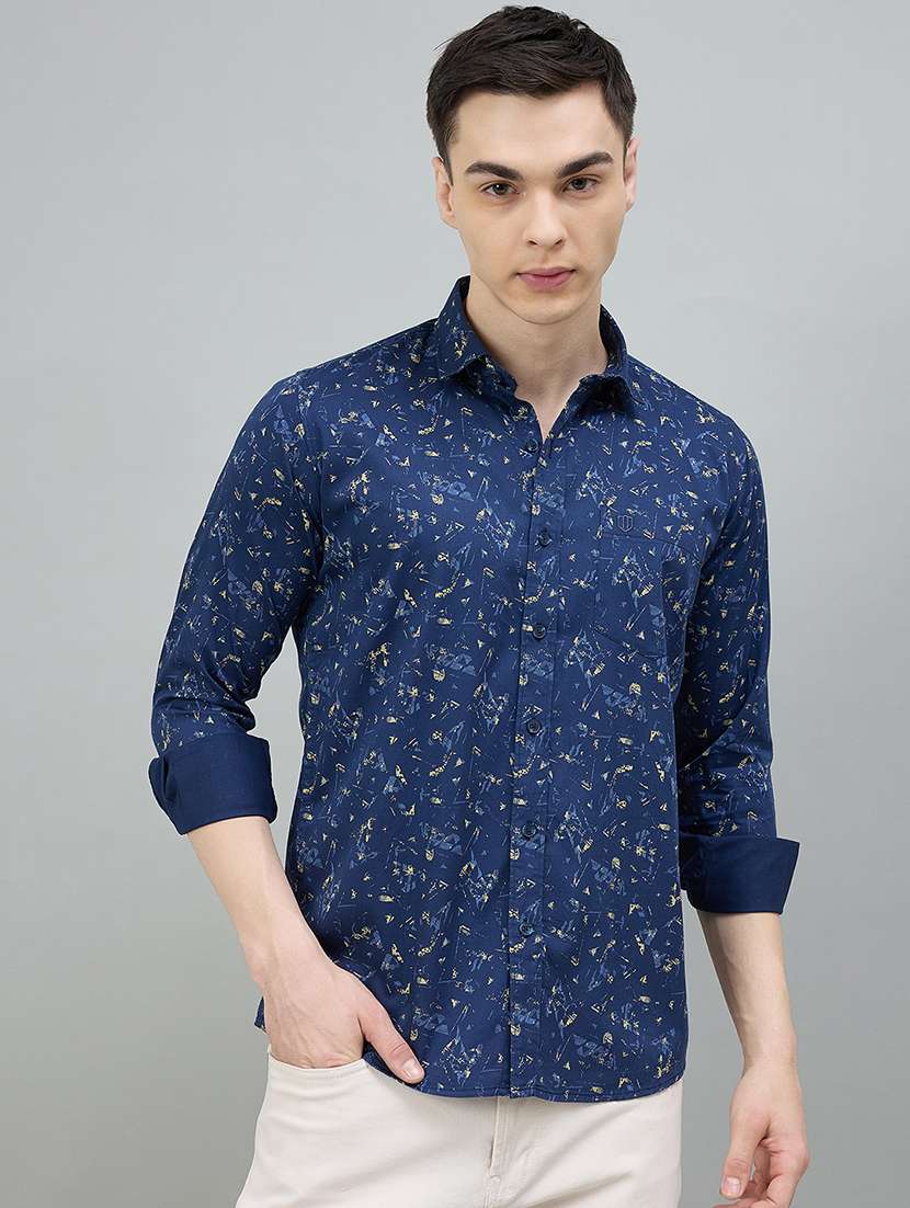 men printed long sleeve slim fit casual shirt