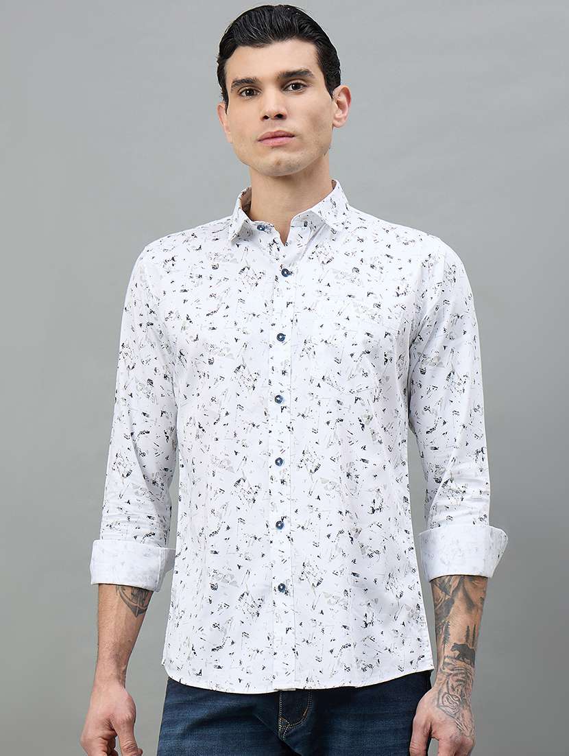 men printed long sleeve slim fit casual shirt