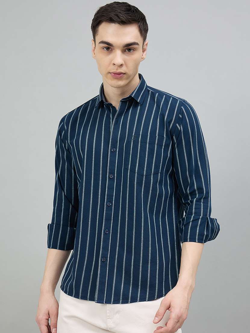 men striped long sleeve slim fit casual shirt