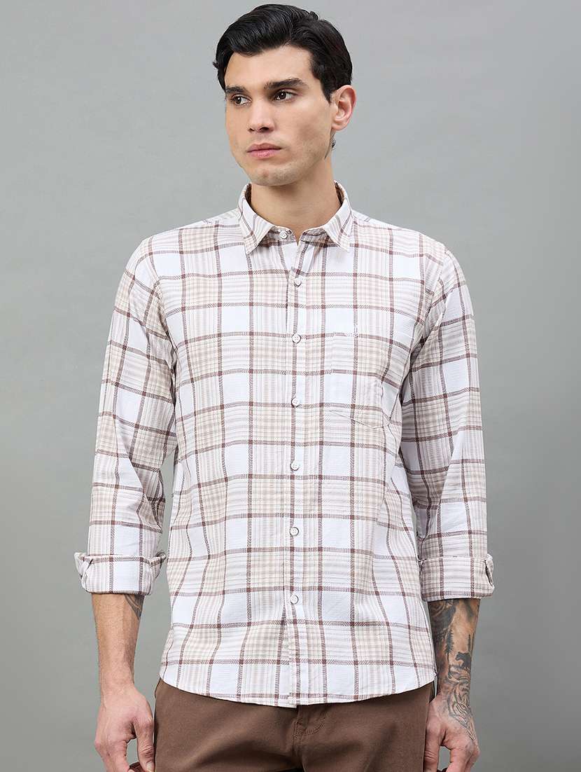 men checkered long sleeve regular fit casual shirt