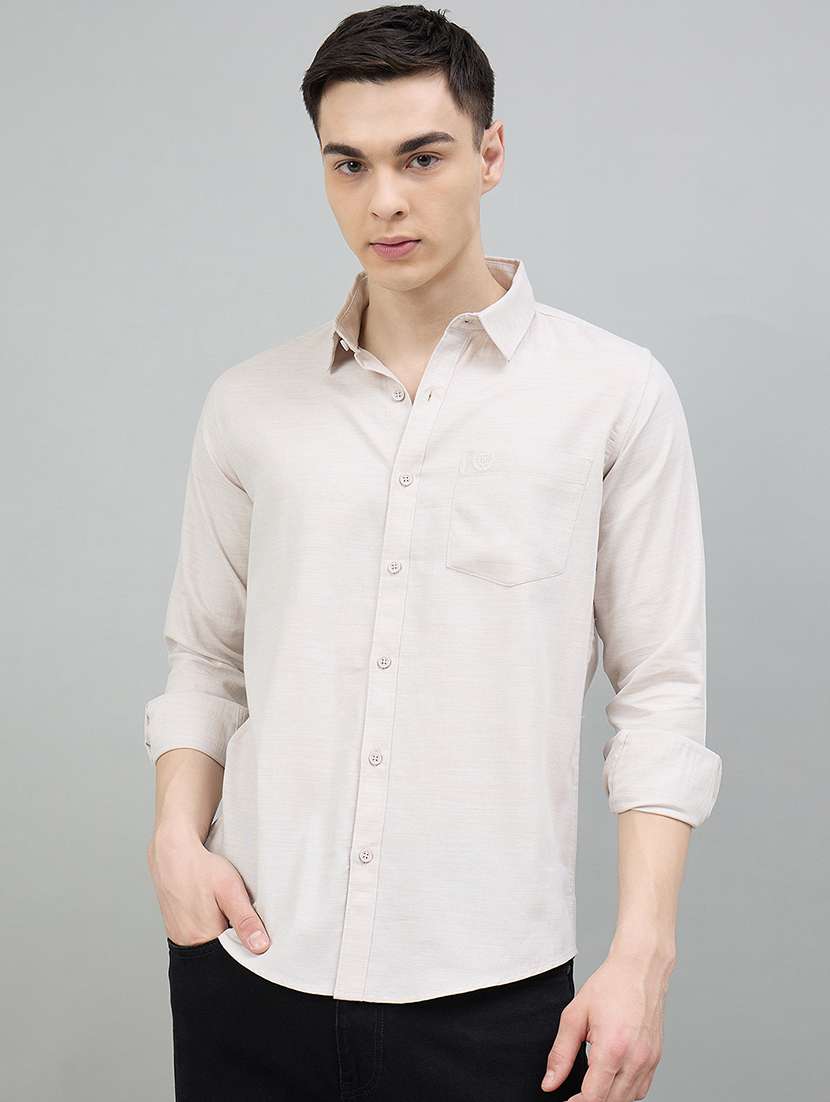 men solid long sleeve slim fit casual shirt