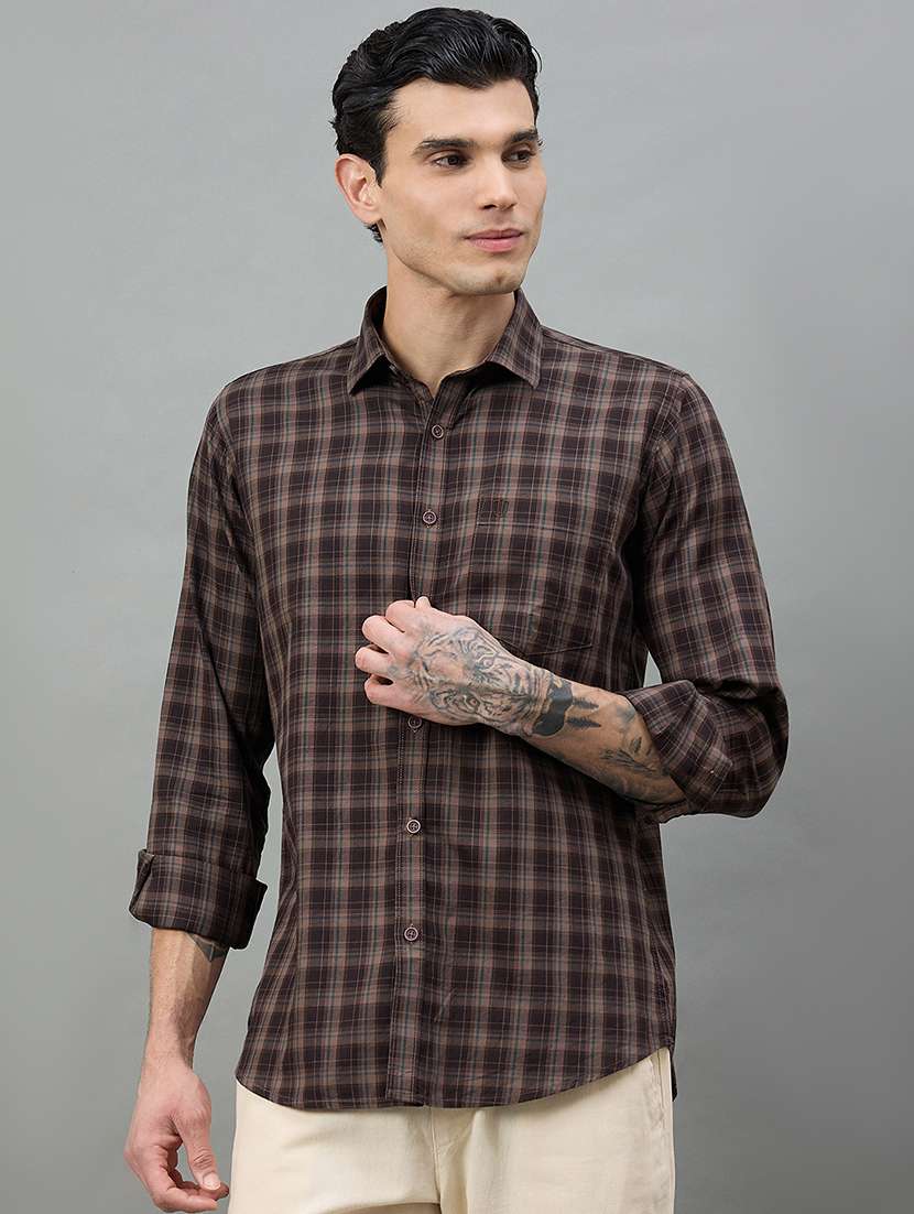 men checkered long sleeve regular fit casual shirt
