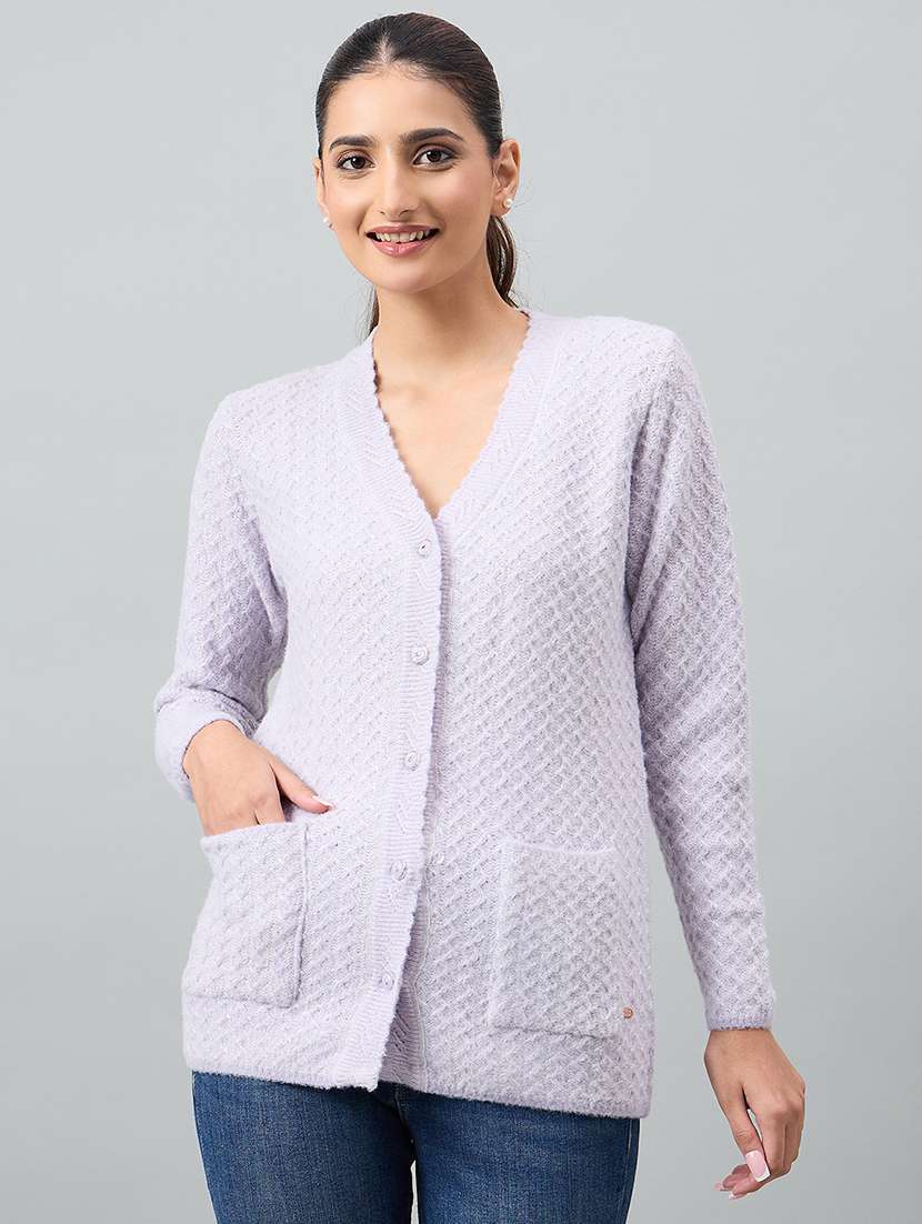 women purple acrylic plain sweatshirt
