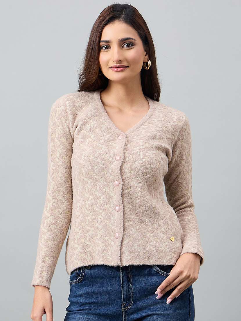 women self design brown acrylic plain 